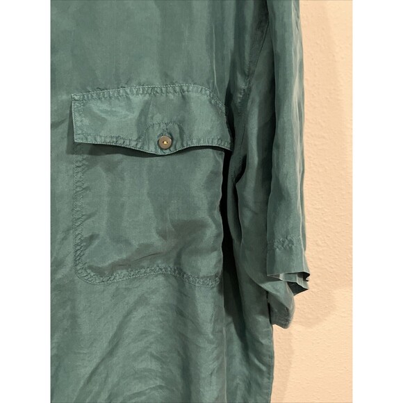 Vintage Substudio Silk Shirt Mens L Teal Green Button Up Short Sleeve‎ Pockets - Picture 4 of 11